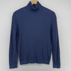BARRY BRICKEN Sweater Womens S Turtleneck Cable Silk Pullover Jumper Blue VTG